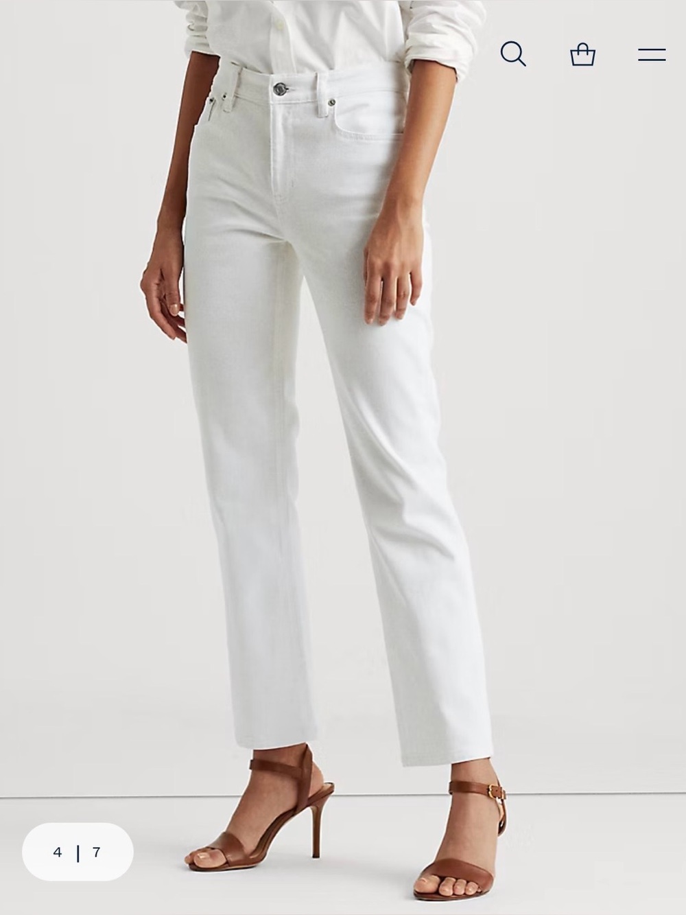 NWT Lauren Ralph Lauren High Rise Straight Ankle Jeans Stretch White Wash 2P